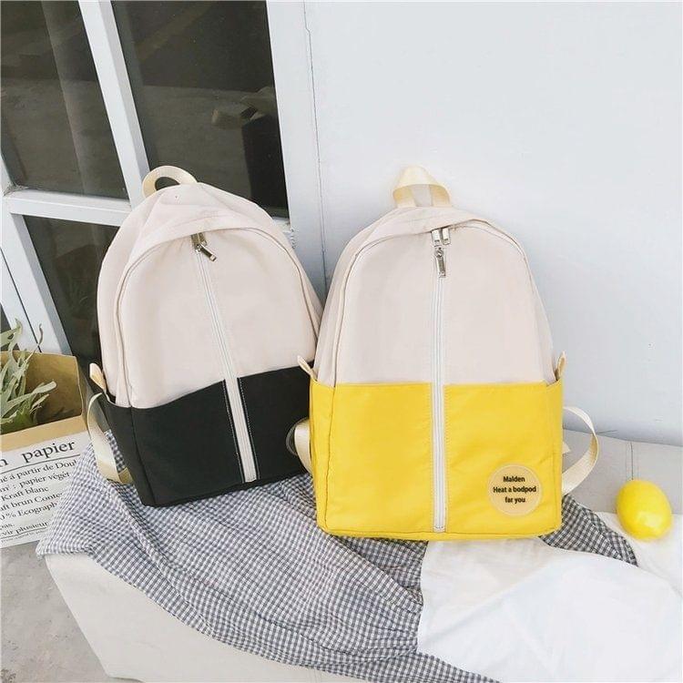 Middle Zipper Design Double Shoulders School Bag Travel Backpack Bag (Black)