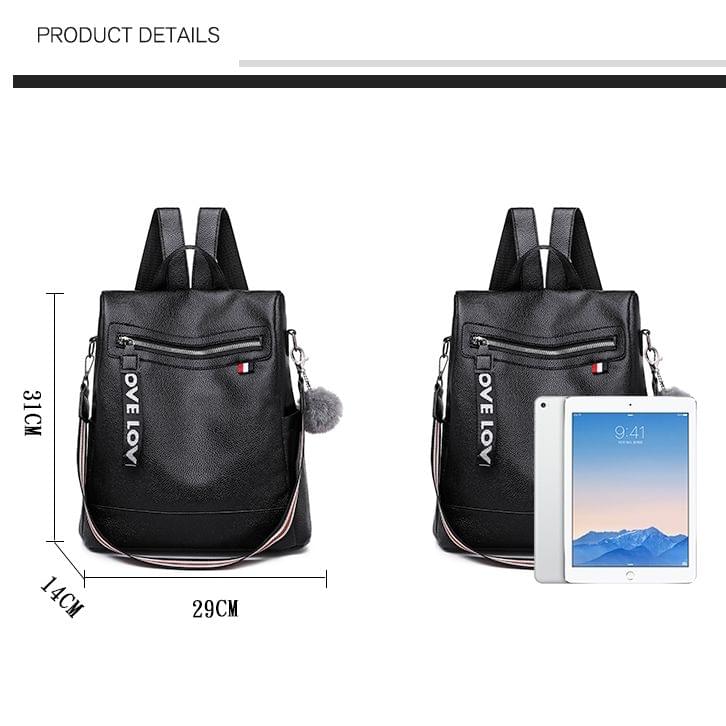 Casual Anti-theft Shoulder Backpack Ladies Messenger Bag with Plush Ball (Black)