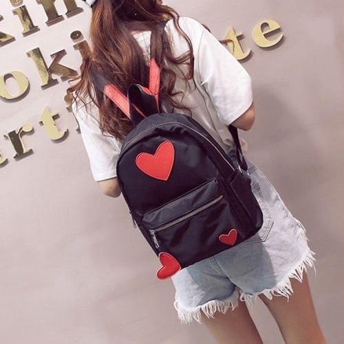 Heart Pattern Double Shoulders School Bag Travel Backpack Bag (Red)