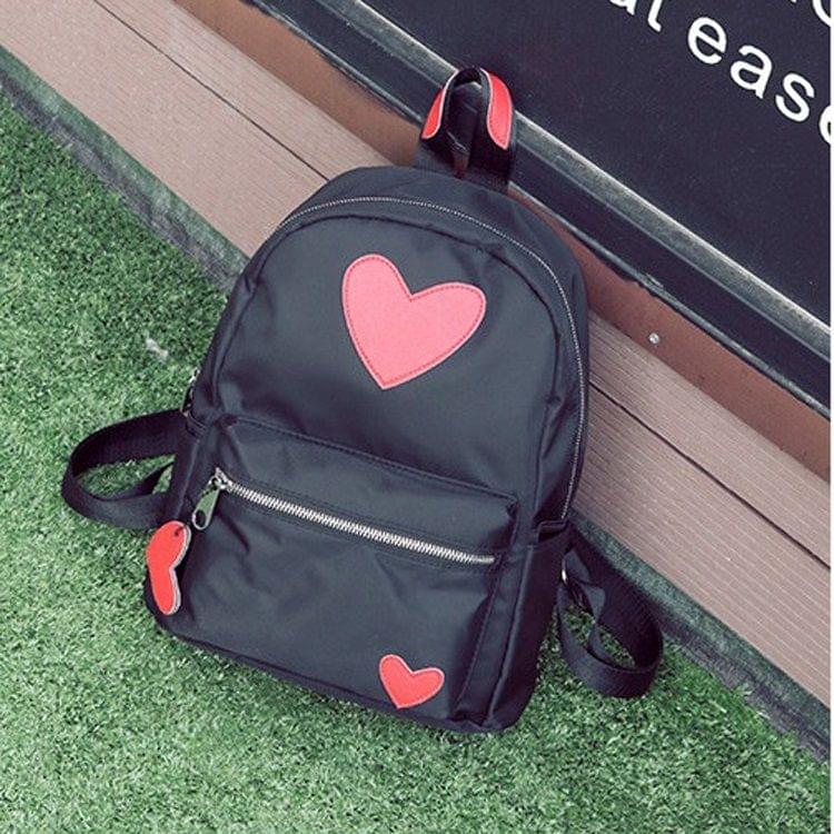 Heart Pattern Double Shoulders School Bag Travel Backpack Bag (Red)