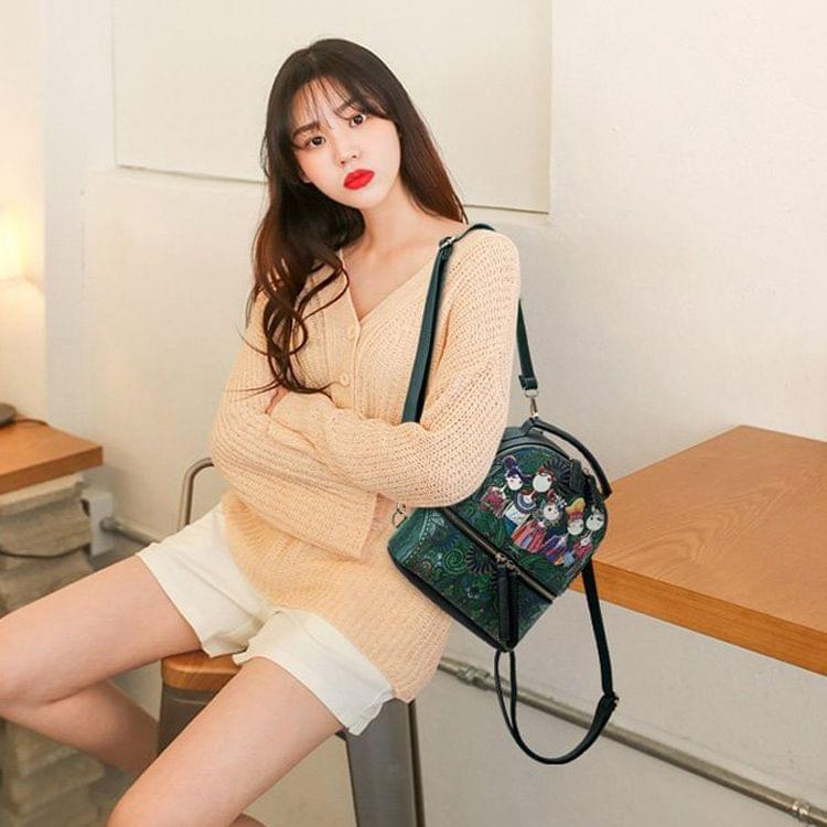 Multi-function Leisure Fashion Creative Printing Design Shoulder Bag Handbag Double Shoulders Bag (Green)