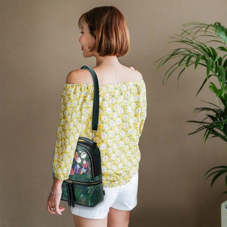 Multi-function Leisure Fashion Creative Printing Design Shoulder Bag Handbag Double Shoulders Bag (Green)