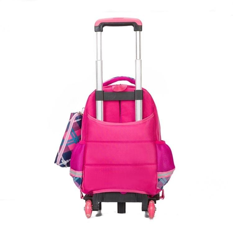 Lovely Double Shoulders School Bag Two-wheeled Rod Backpack Bag with Pen Bag (Blue)