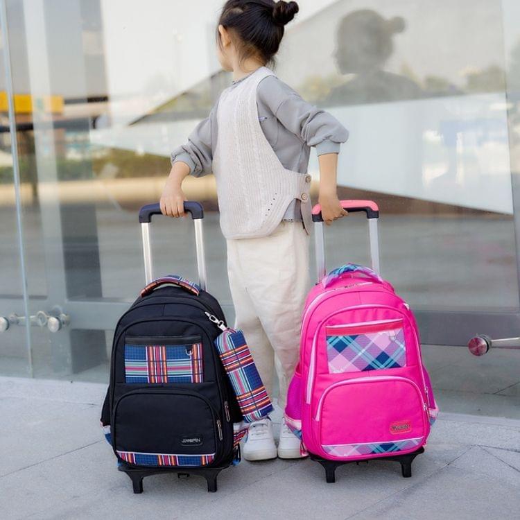 Lovely Double Shoulders School Bag Two-wheeled Rod Backpack Bag with Pen Bag (Blue)