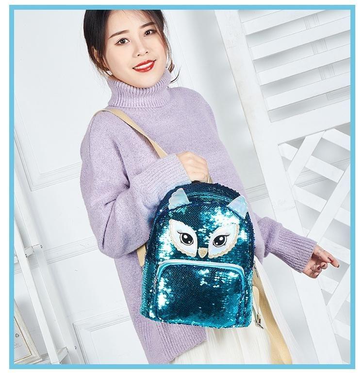 Fashion Waterproof Sequins Student Bag Travel Campus Backpack(Blue)