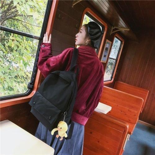Double Shoulders School Bag Travel Backpack Bag with Duck Doll Pendant (Black)