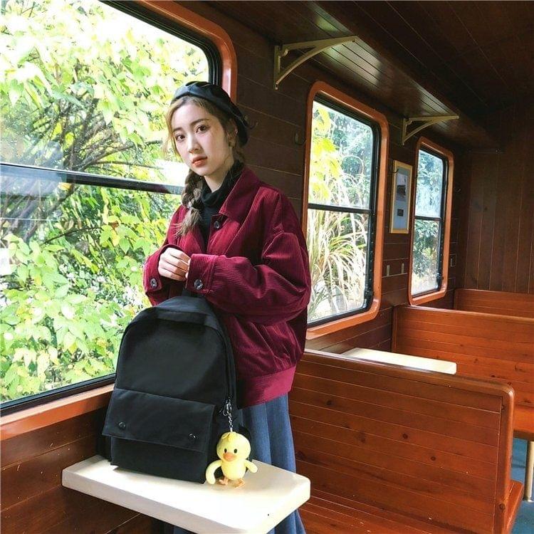 Double Shoulders School Bag Travel Backpack Bag with Duck Doll Pendant (Black)