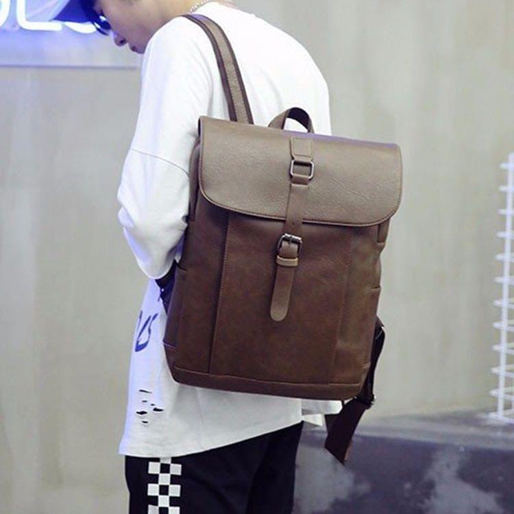 Solid Color Retro PU Leather Double-shoulder Bag Messenger Bag for Men (Khaki)