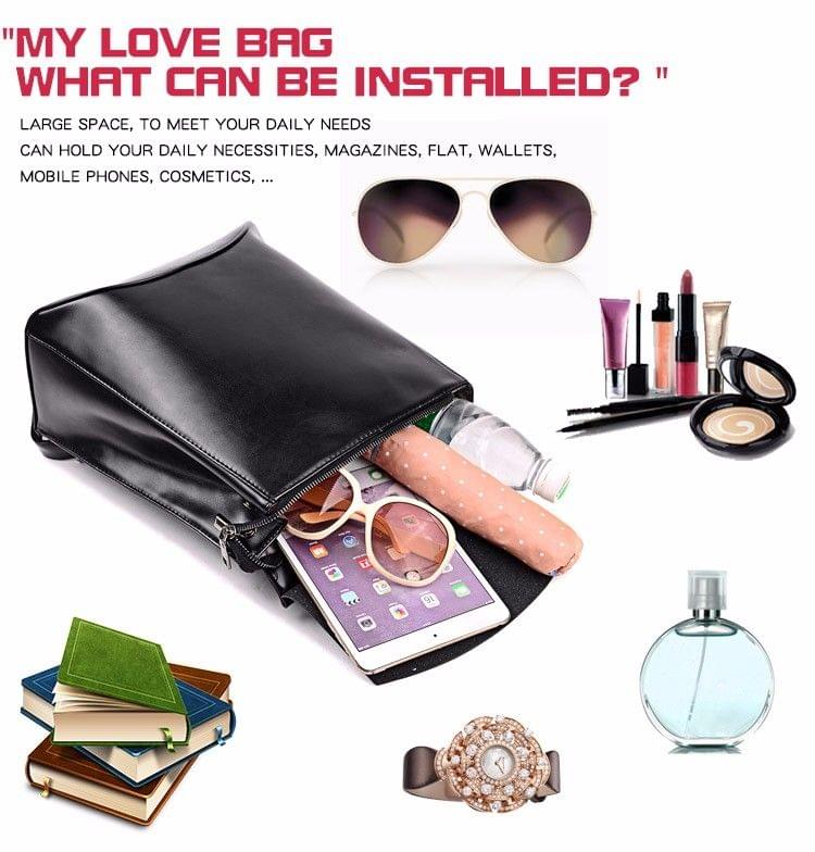Fashion Women Backpack Youth Leather Backpacks for Teenage Girls Female School Double-Shoulder Bag(Black)