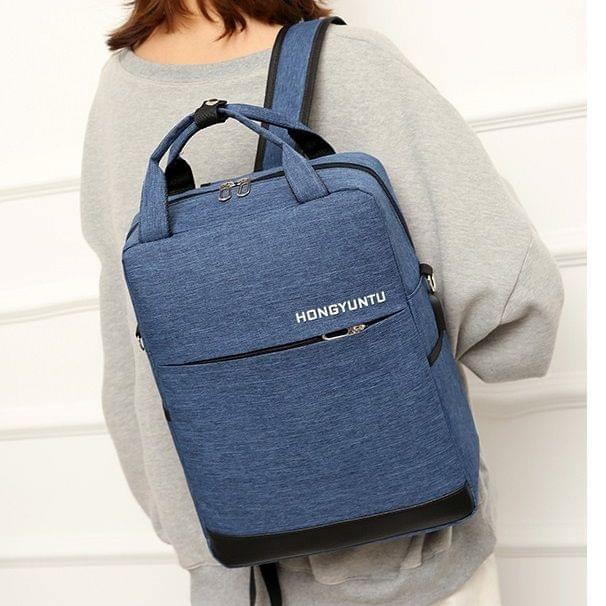 Multi-Function Terylene Portable Casual Double Shoulders Bag with USB Charging Hole (Blue)