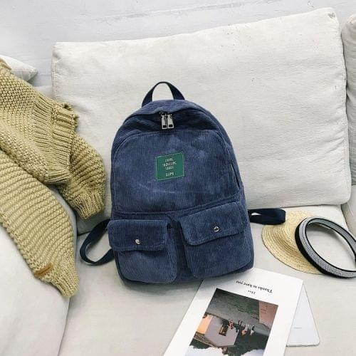 Cotton Velvet Double Shoulders School Bag Travel Backpack Bag (Blue)