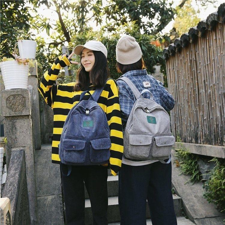 Cotton Velvet Double Shoulders School Bag Travel Backpack Bag (Blue)