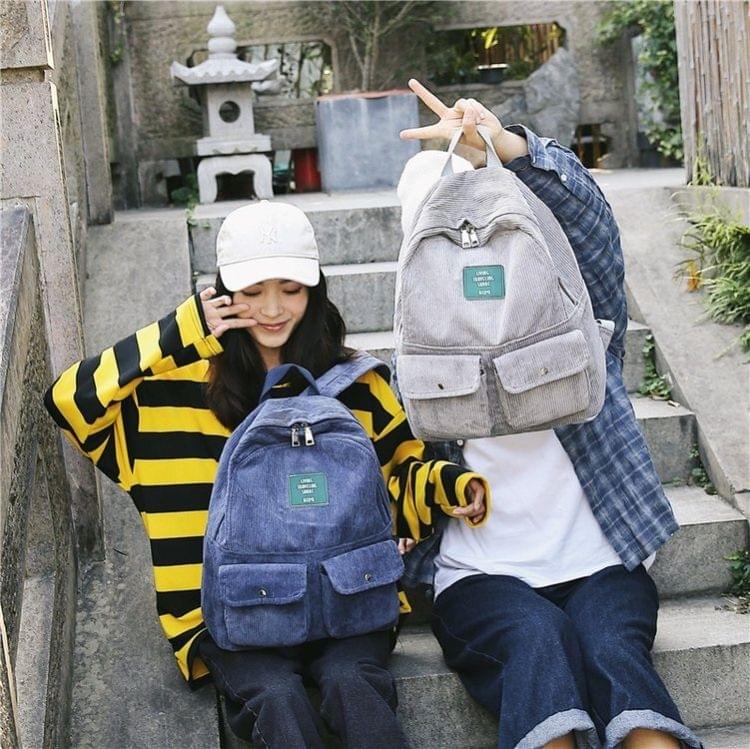 Cotton Velvet Double Shoulders School Bag Travel Backpack Bag (Blue)