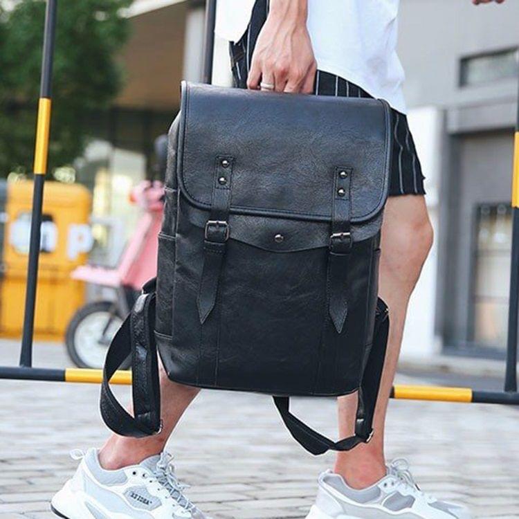 Zipper Solid Color PU Leather Double-shoulder Bag Messenger Bag For Men (Black)