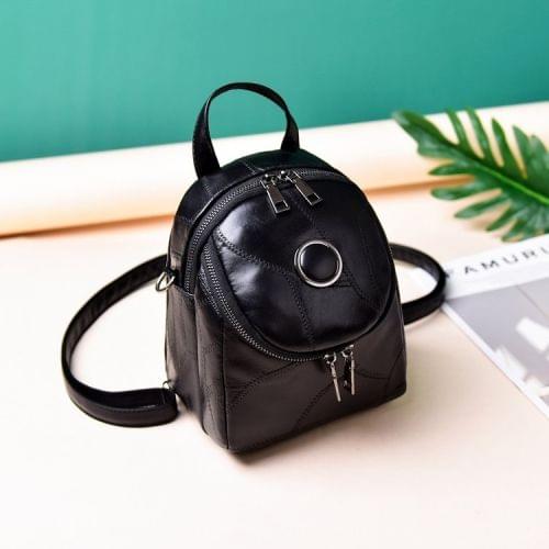 Sheepskin Stitching PU Leather Double Shoulders Bag Ladies Backpack Bag (Black)
