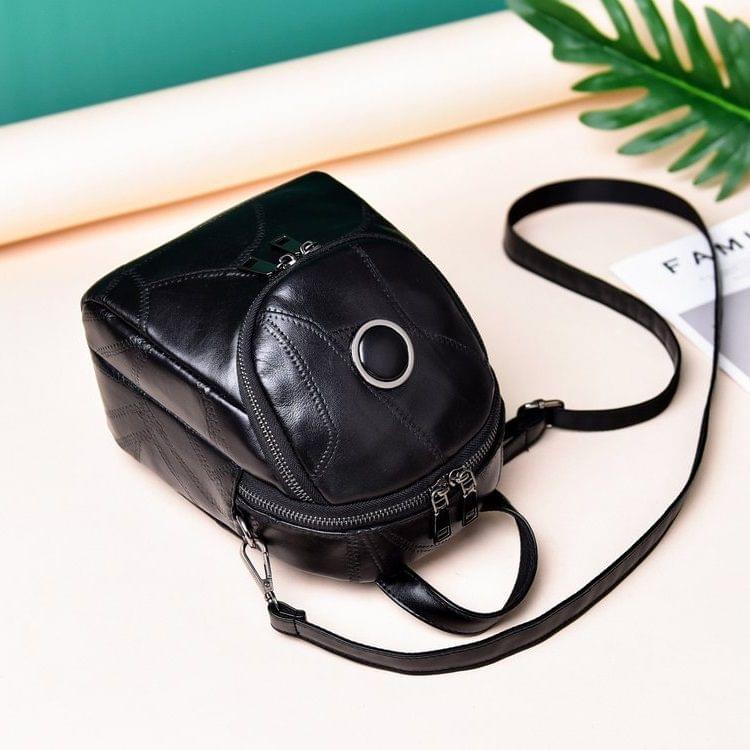 Sheepskin Stitching PU Leather Double Shoulders Bag Ladies Backpack Bag (Black)