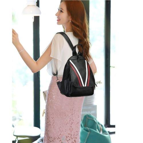 Multifunctional PU Backpack Women's Shoulder Bag (Red Stripe)