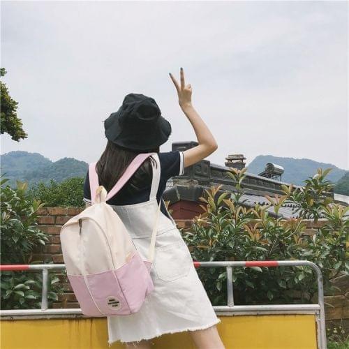 Middle Zipper Design Double Shoulders School Bag Travel Backpack Bag (Pink)