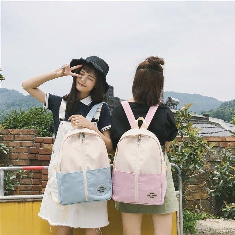 Middle Zipper Design Double Shoulders School Bag Travel Backpack Bag (Pink)