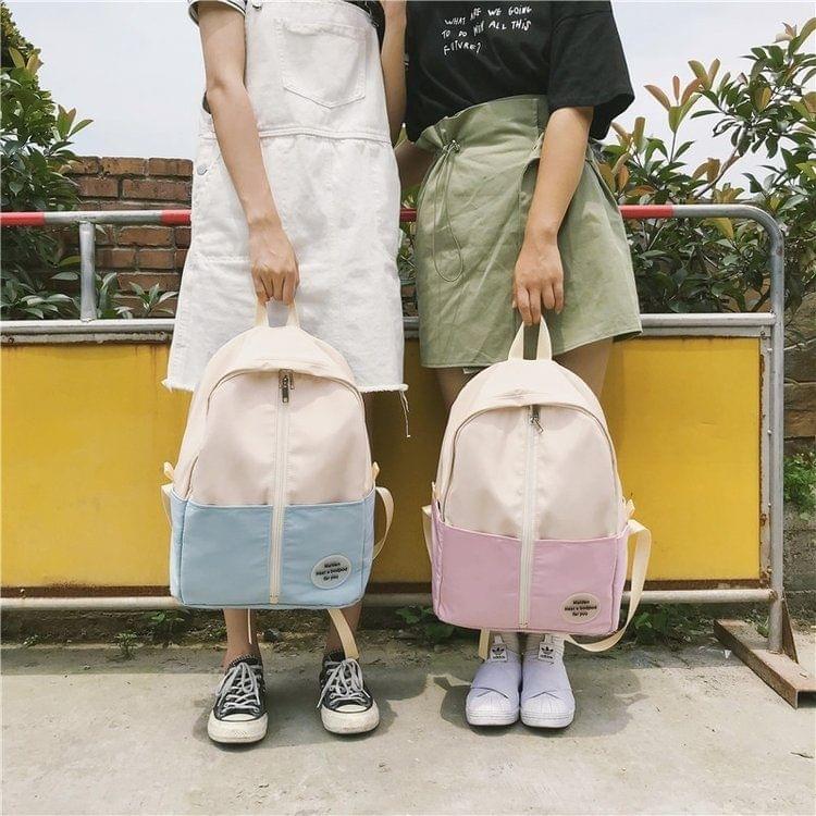 Middle Zipper Design Double Shoulders School Bag Travel Backpack Bag (Pink)
