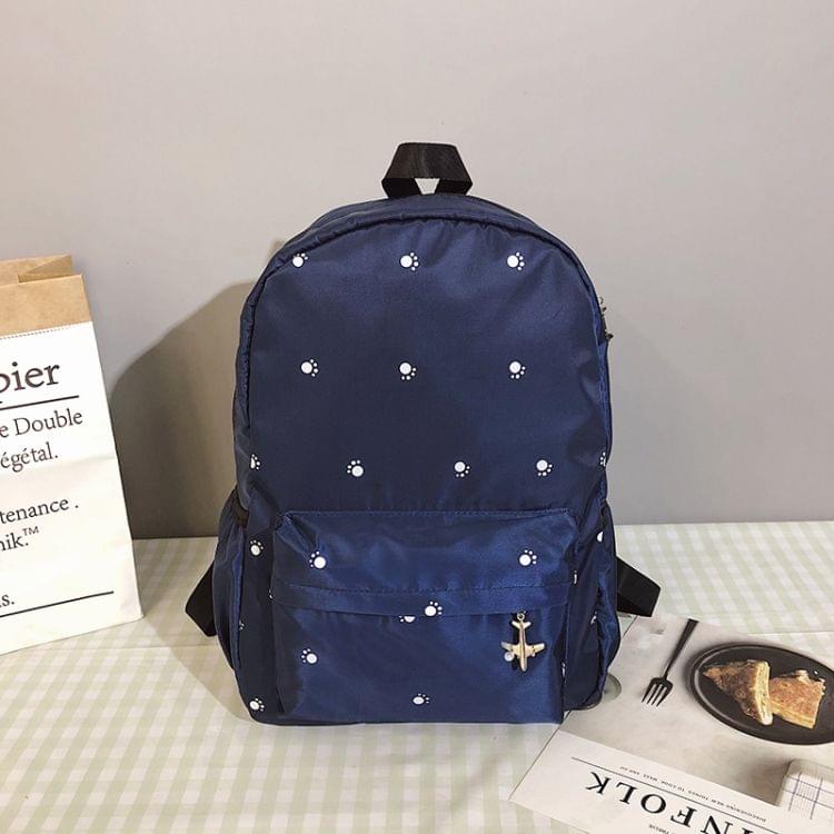 Small Footprint Pattern Waterproof Oxford Cloth Shoulder Backpack Casual Handbag Shoulder Bag (Navy Blue)