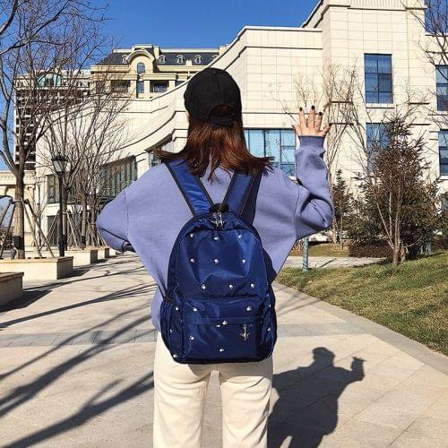 Small Footprint Pattern Waterproof Oxford Cloth Shoulder Backpack Casual Handbag Shoulder Bag (Navy Blue)