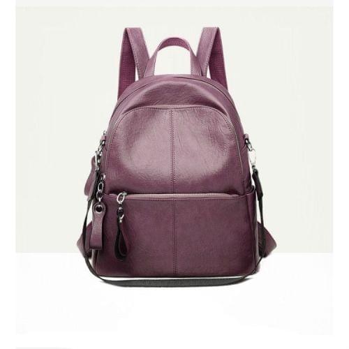Pure Color Casual PU Double-shoulder & Single-shoulder Bag Ladies Handbag Backpack Bag (Purple)