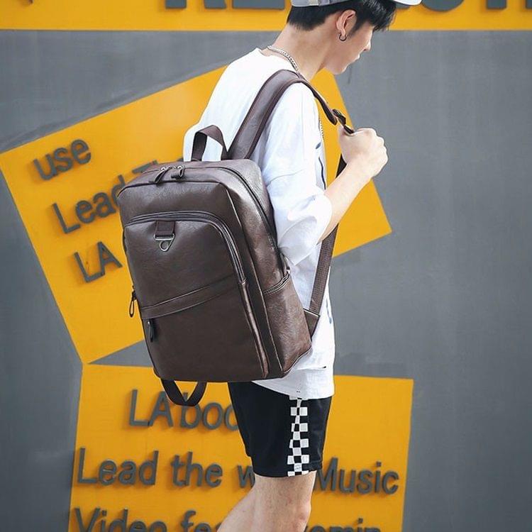 Wide Strap Casual PU Leather Double-shoulder Bag Messenger Bag for Men (Brown)
