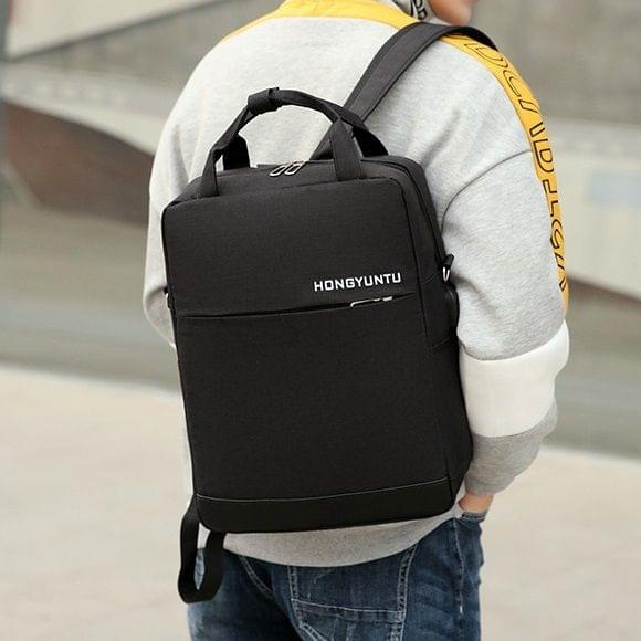 Multi-Function Terylene Portable Casual Double Shoulders Bag with USB Charging Hole (Black)