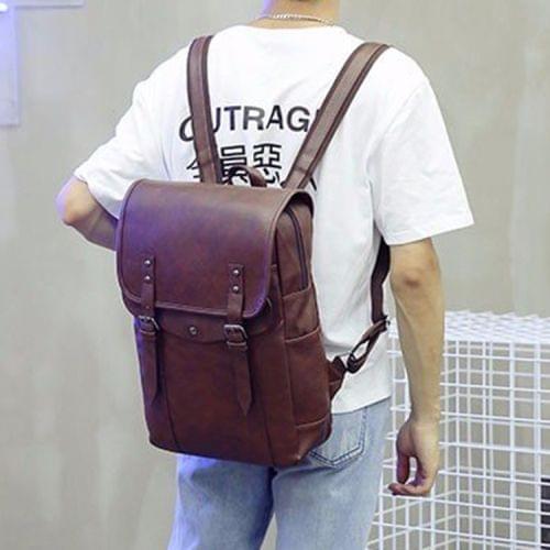 Zipper Solid Color PU Leather Double-shoulder Bag Messenger Bag For Men (Coffee)