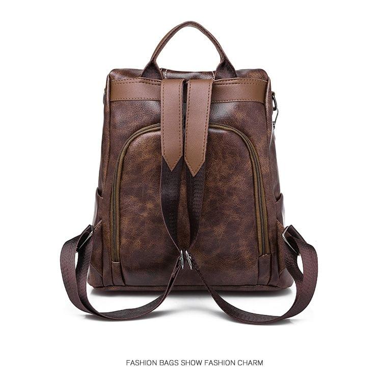 Multi-function Anti-theft Waterproof Casual Fashion Ladies PU Leather Backpack Crossbody Bag (Black)