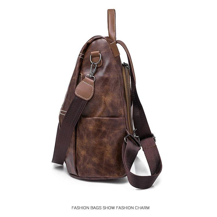 Multi-function Anti-theft Waterproof Casual Fashion Ladies PU Leather Backpack Crossbody Bag (Black)