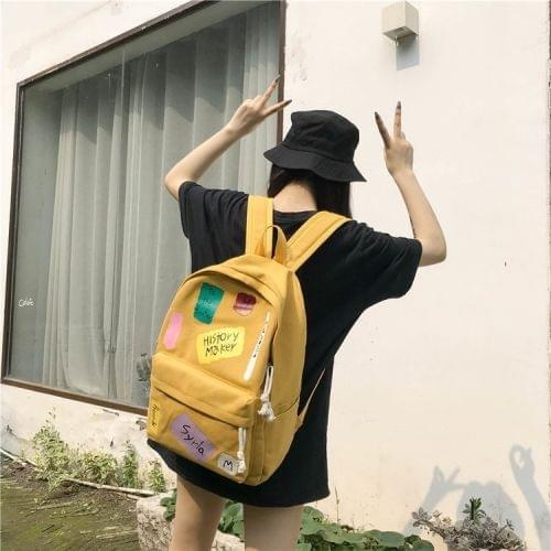 Graffiti Words Pattern Double Shoulders School Bag Travel Backpack Bag (Yellow)