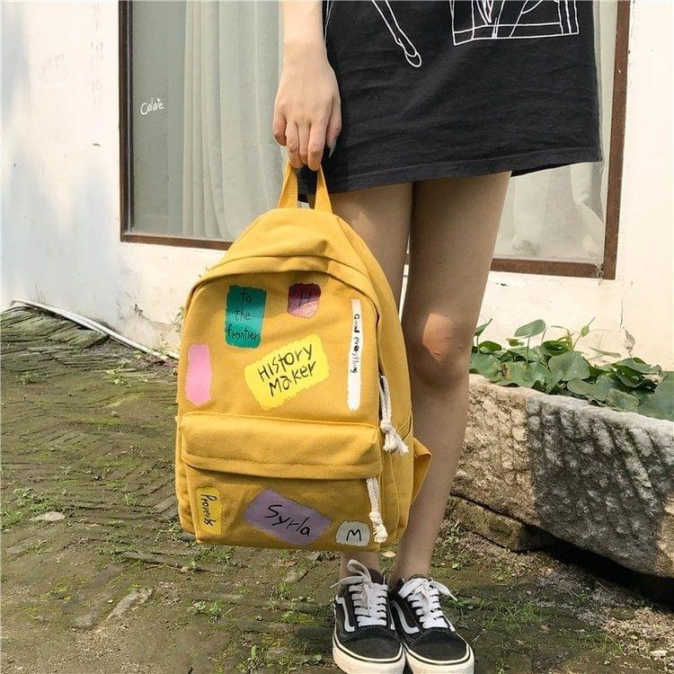 Graffiti Words Pattern Double Shoulders School Bag Travel Backpack Bag (Yellow)