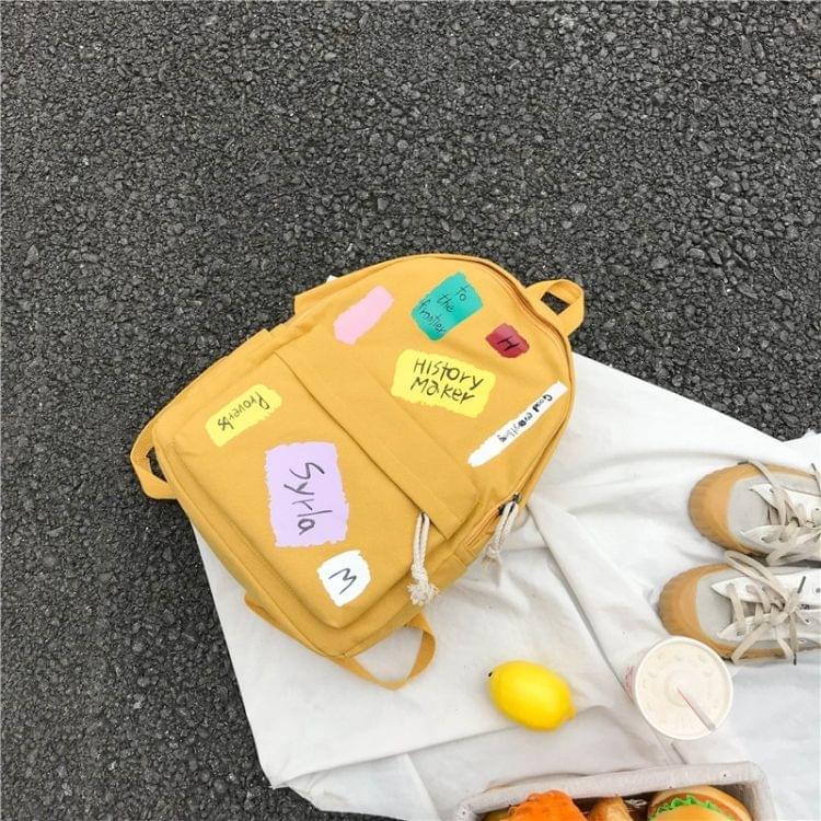 Graffiti Words Pattern Double Shoulders School Bag Travel Backpack Bag (Yellow)