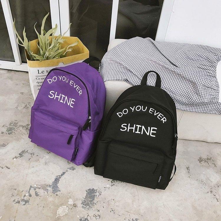 Words Pattern Double Shoulders School Bag Travel Backpack Bag (Purple)