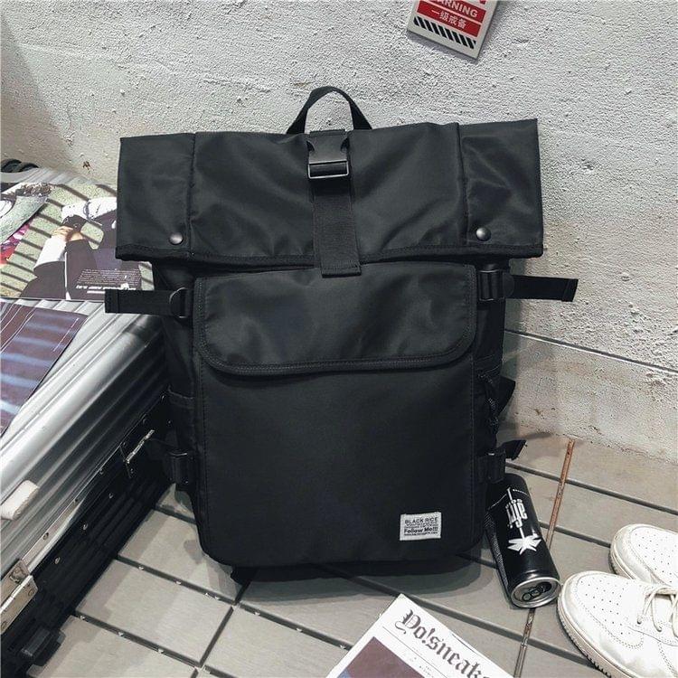 Buckle Design Outdoor Sport Double Shoulders Travel Backpack Bag (Black)
