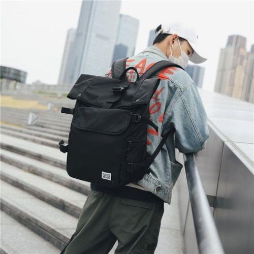 Buckle Design Outdoor Sport Double Shoulders Travel Backpack Bag (Black)