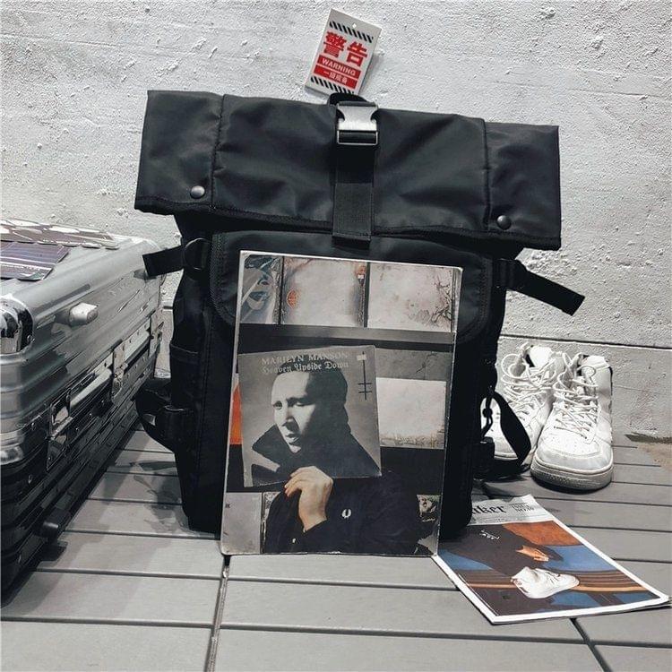 Buckle Design Outdoor Sport Double Shoulders Travel Backpack Bag (Black)