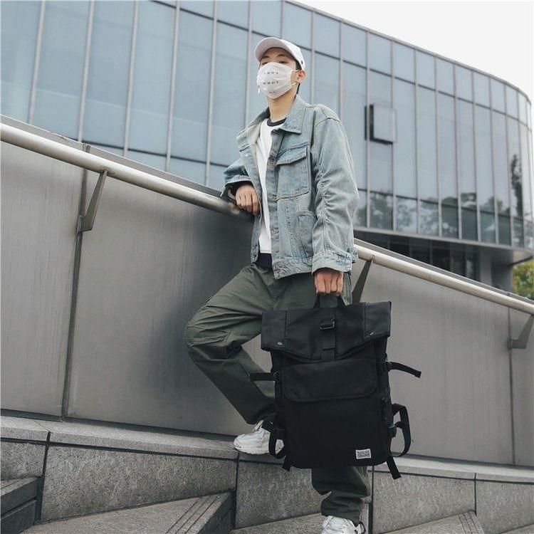 Buckle Design Outdoor Sport Double Shoulders Travel Backpack Bag (Black)