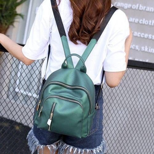 PU Leather Double Layers Zippers Double Shoulders School Bag Travel Backpack Bag (Green)