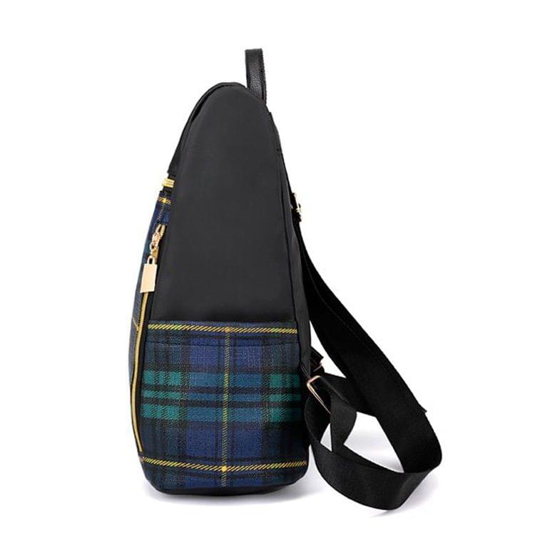 Retro Plaid PU Leather Double Shoulders School Bag Travel Backpack Bag (Red)