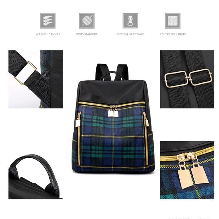 Retro Plaid PU Leather Double Shoulders School Bag Travel Backpack Bag (Red)