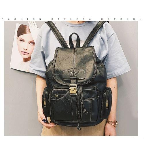 Simple Soft PU Leather Backpack Large Capacity Ladies Messenger Bags Handbag (Black)