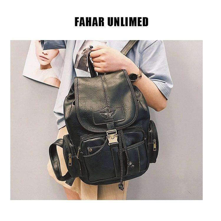 Simple Soft PU Leather Backpack Large Capacity Ladies Messenger Bags Handbag (Black)