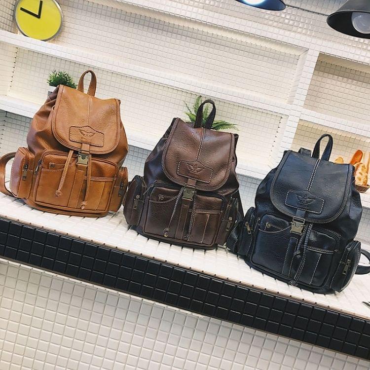 Simple Soft PU Leather Backpack Large Capacity Ladies Messenger Bags Handbag (Black)