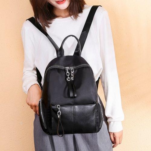 Double Zipper Design Casual Shoulder Bag Ladies Shoulder Bag Multi-function Handbag (Black)