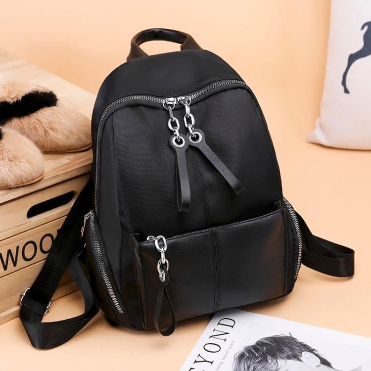 Double Zipper Design Casual Shoulder Bag Ladies Shoulder Bag Multi-function Handbag (Black)