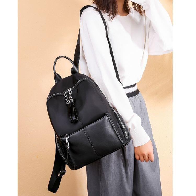 Double Zipper Design Casual Shoulder Bag Ladies Shoulder Bag Multi-function Handbag (Black)