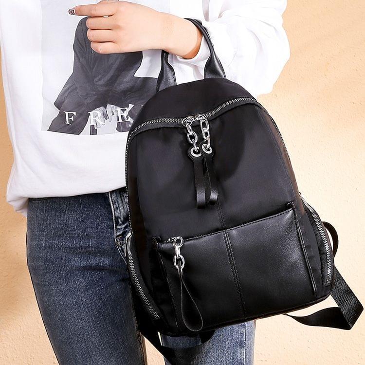 Double Zipper Design Casual Shoulder Bag Ladies Shoulder Bag Multi-function Handbag (Black)